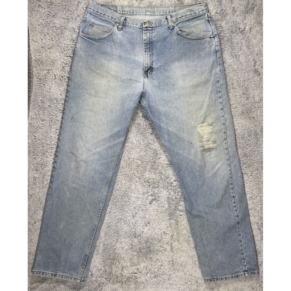 VTG Wrangler Jeans 36x32 Distressed Patina Faded Whiskered Grunge Workwear Denim - Picture 4 of 14